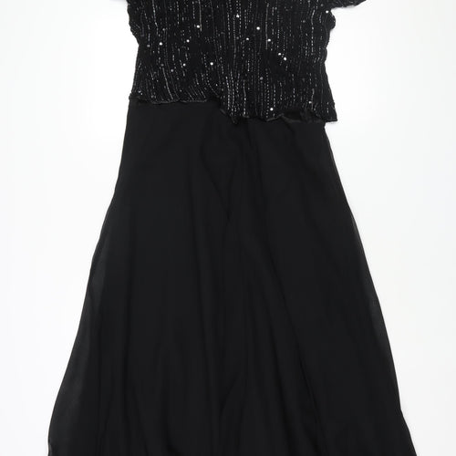 Debut Womens Black Polyester Ball Gown Size 16 V-Neck Zip - Beaded Bodice