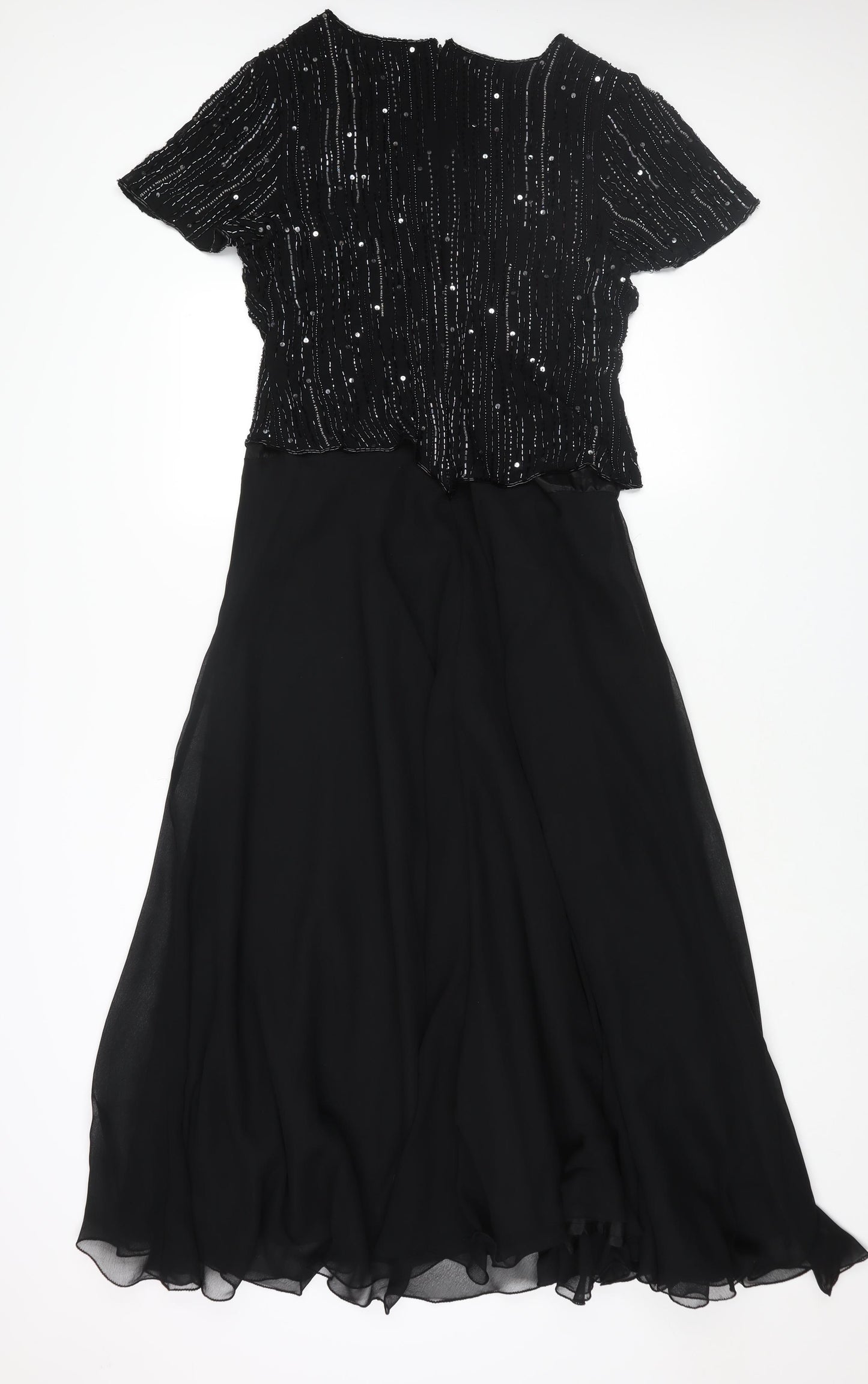 Debut Womens Black Polyester Ball Gown Size 16 V-Neck Zip - Beaded Bodice
