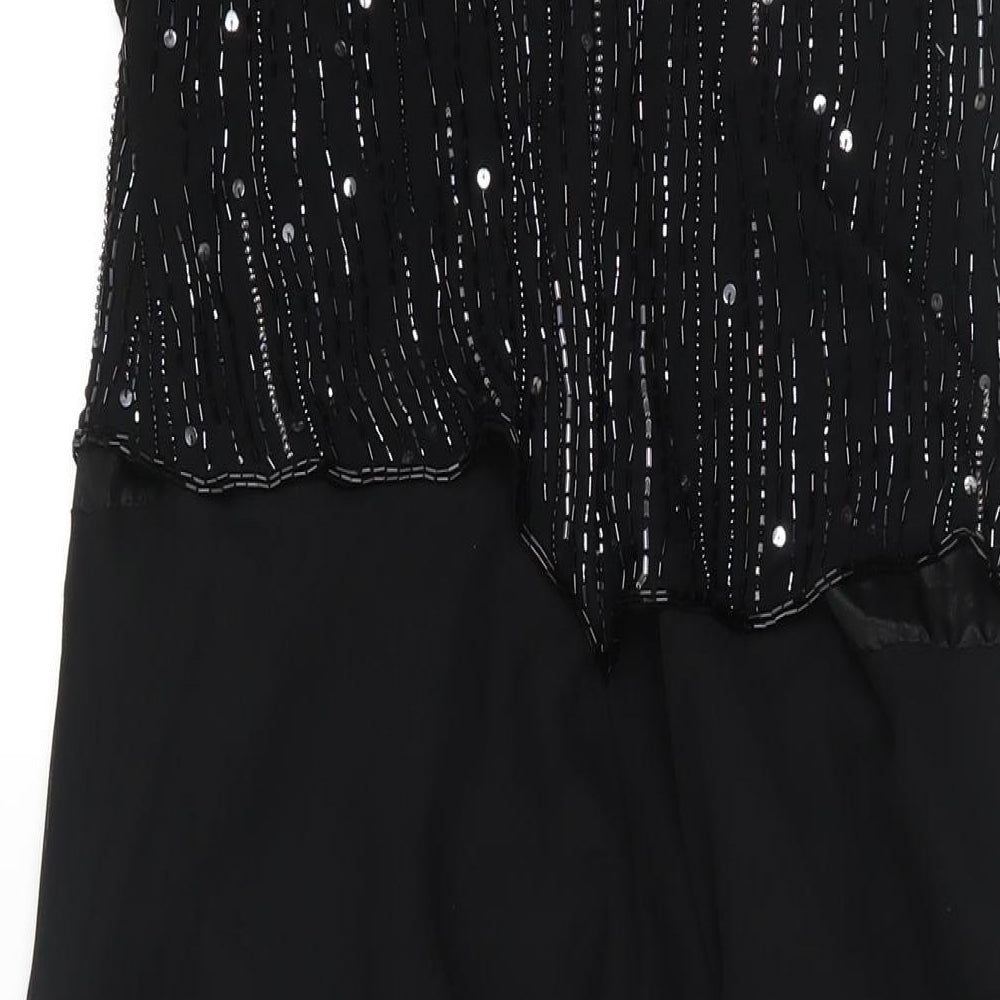 Debut Womens Black Polyester Ball Gown Size 16 V-Neck Zip - Beaded Bodice