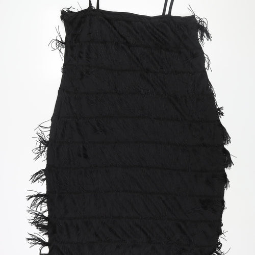 Smiffys Womens Black Polyester Shift Size 2XL Square Neck Zip - Tassle