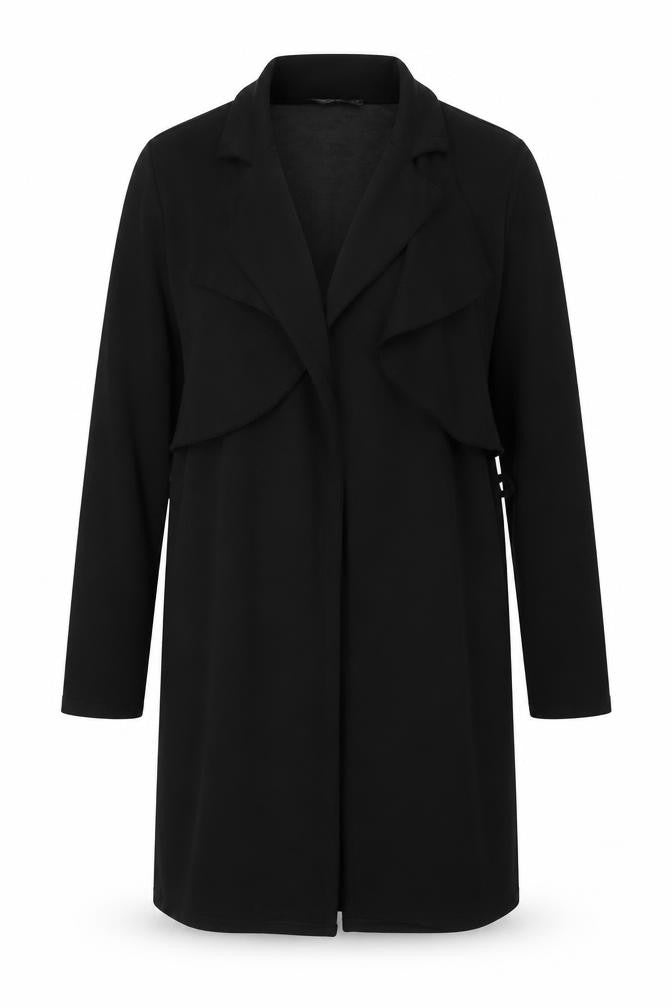 Front view of Boohoo women’s black kimono jacket, size UK 12