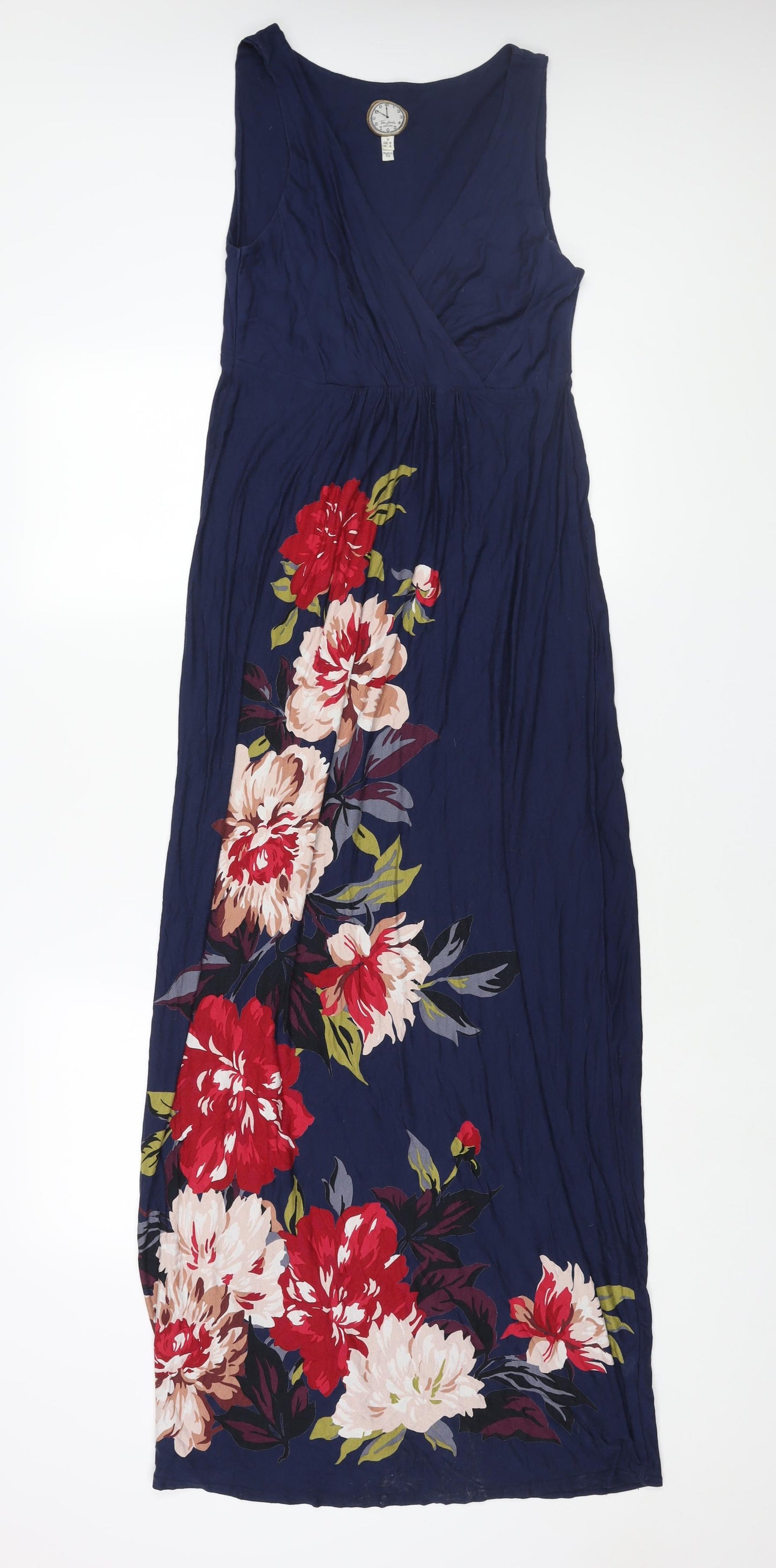 Joules Womens Blue Viscose Maxi Size 12 V-Neck Pullover - Floral Print