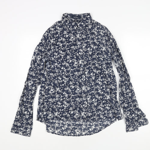 Daniel Hechter Womens Blue Geometric Cotton Basic Button-Up Size 12 Collared