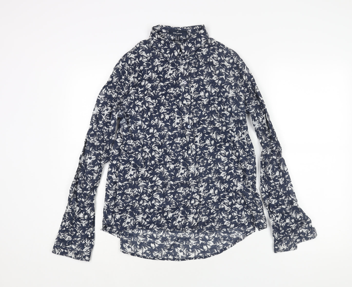 Daniel Hechter Womens Blue Geometric Cotton Basic Button-Up Size 12 Collared