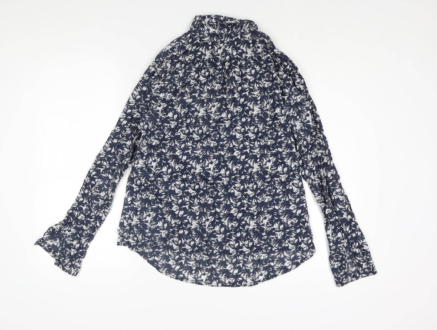 Daniel Hechter Womens Blue Geometric Cotton Basic Button-Up Size 12 Collared