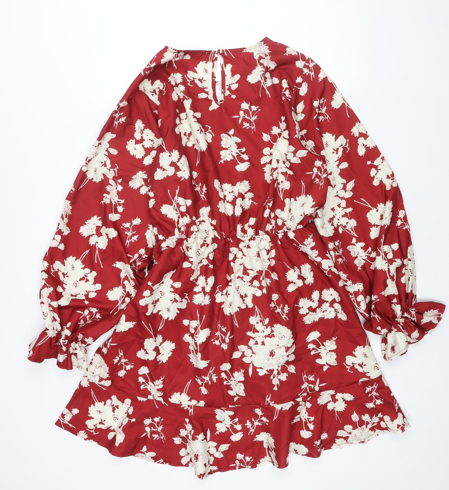 In the Style Womens Red Floral Polyester Wrap Dress Size 14 V-Neck Button
