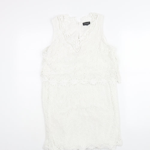 Topshop Womens White Polyester Shift Size 12 V-Neck Button