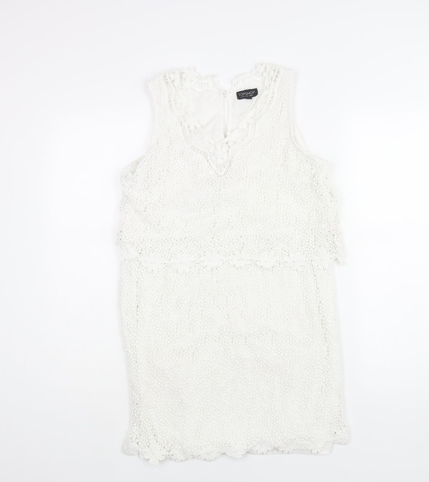 Topshop Womens White Polyester Shift Size 12 V-Neck Button