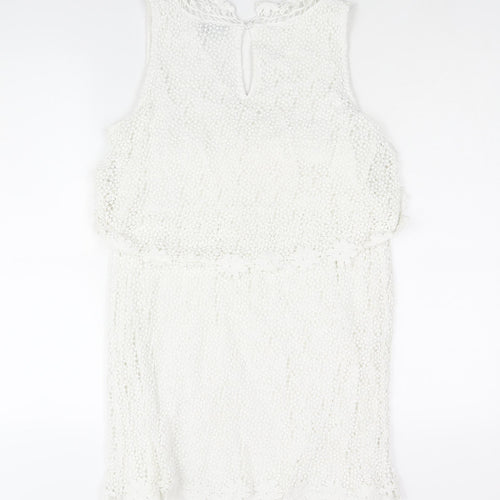 Topshop Womens White Polyester Shift Size 12 V-Neck Button