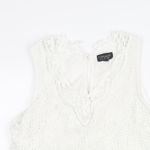 Topshop Womens White Polyester Shift Size 12 V-Neck Button