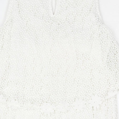 Topshop Womens White Polyester Shift Size 12 V-Neck Button