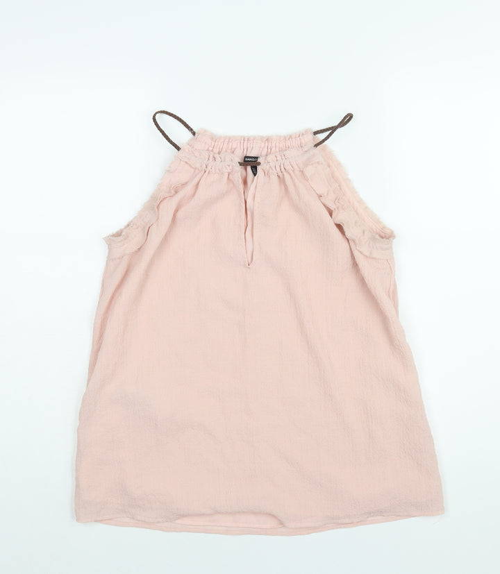 Mango Womens Pink Polyester Camisole Blouse Size S Round Neck - Raw Edge Keyhole Neck