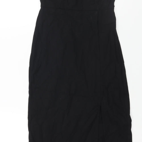 Zara Womens Black Polyester Slip Dress Size XS Square Neck Zip - Front Slit