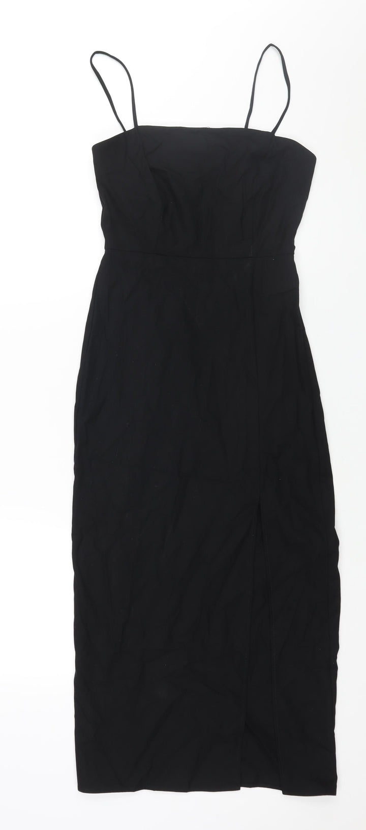 Zara Womens Black Polyester Slip Dress Size XS Square Neck Zip - Front Slit