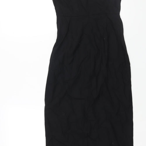 Zara Womens Black Polyester Slip Dress Size XS Square Neck Zip - Front Slit