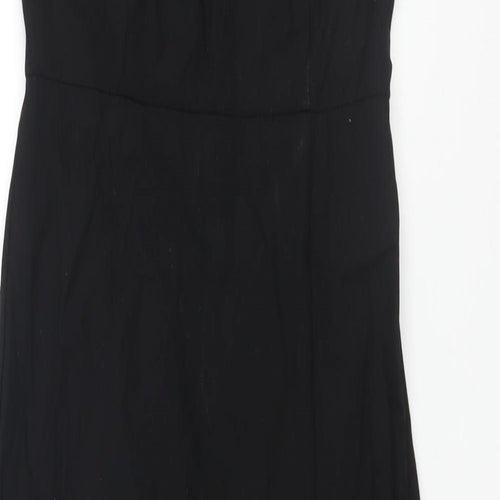 Zara Womens Black Polyester Slip Dress Size XS Square Neck Zip - Front Slit