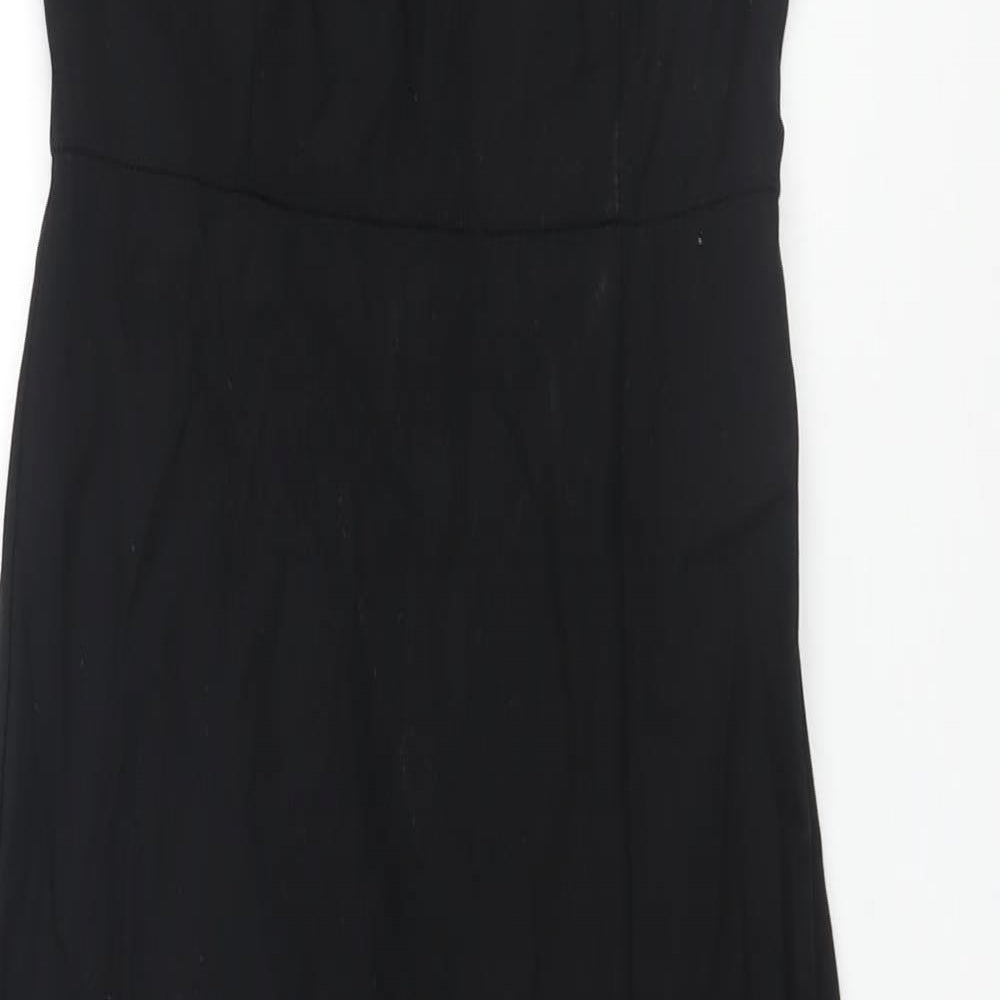 Zara Womens Black Polyester Slip Dress Size XS Square Neck Zip - Front Slit