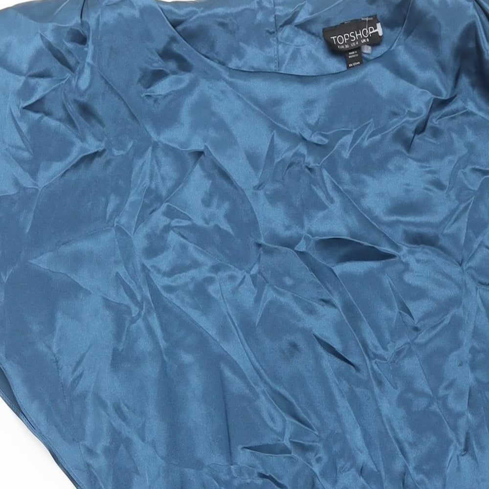 Topshop Womens Black Polyester Shift Size 8 Round Neck Button - Belted Batwing Sleeve