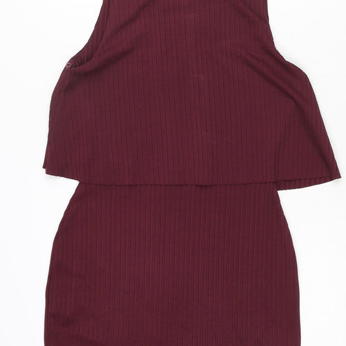 River Island Womens Purple Polyester Shift Size 10 Round Neck Button - Ribbed