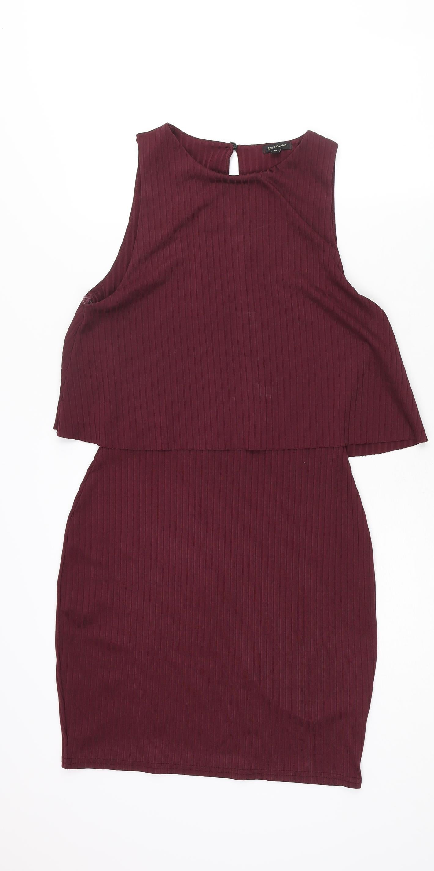 River Island Womens Purple Polyester Shift Size 10 Round Neck Button - Ribbed