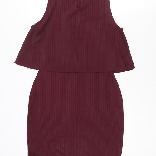 River Island Womens Purple Polyester Shift Size 10 Round Neck Button - Ribbed