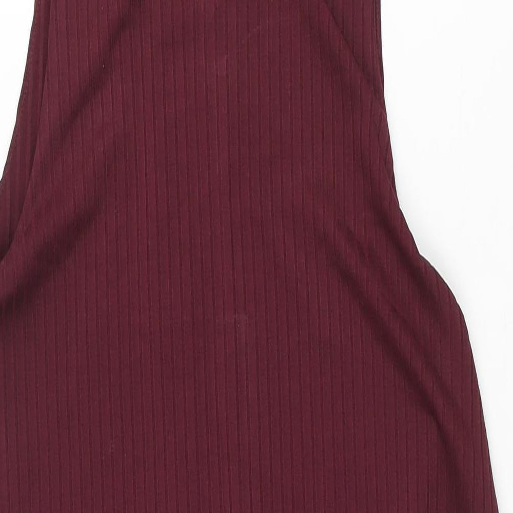 River Island Womens Purple Polyester Shift Size 10 Round Neck Button - Ribbed