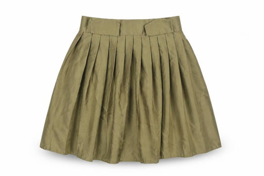 Front view of River Island women’s green polyester pleated skirt, size UK 6, zip - pocket detail