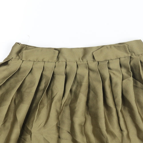 River Island Womens Green Polyester Pleated Skirt Size 6 Zip - Pocket Detail