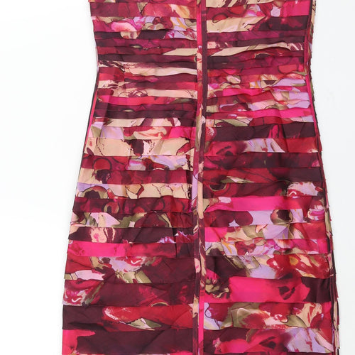 Condici Womens Pink Geometric Polyester Shift Size 8 Square Neck Zip - Layered Frill