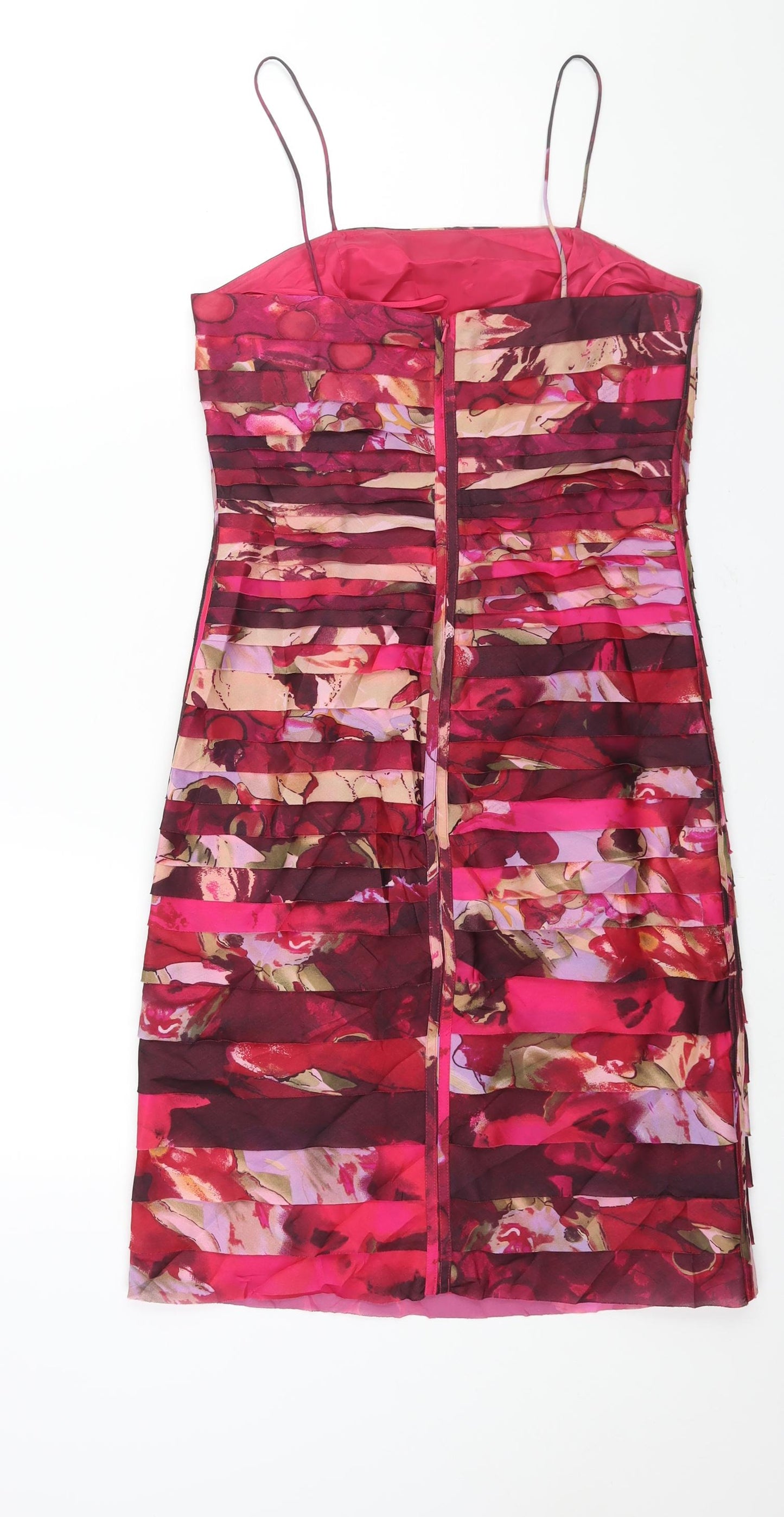 Condici Womens Pink Geometric Polyester Shift Size 8 Square Neck Zip - Layered Frill