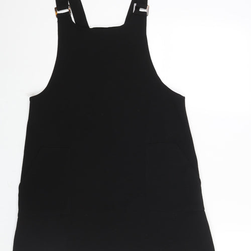 New Look Womens Black Polyester Pinafore/Dungaree Dress Size 12 Square Neck Pullover