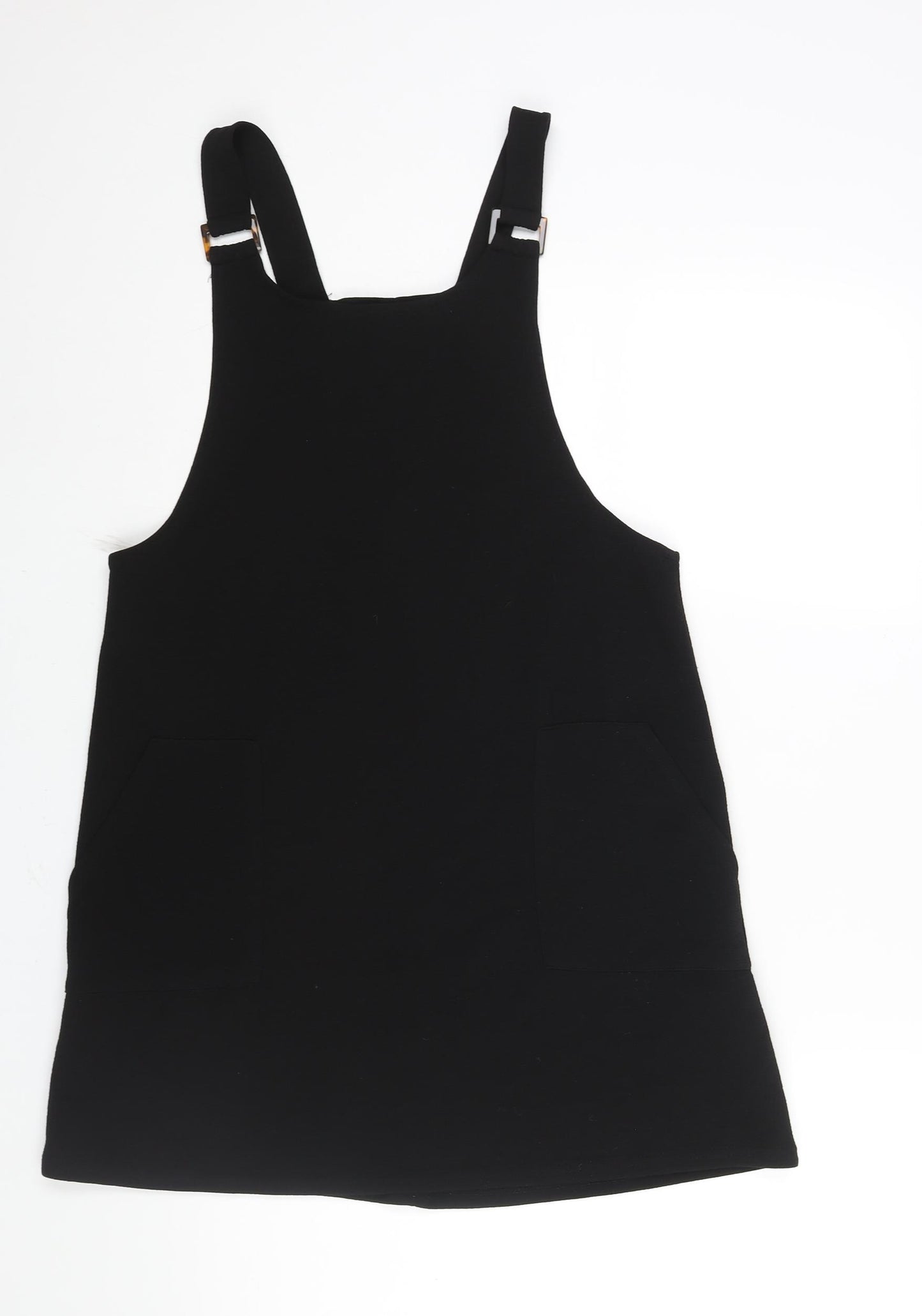 New Look Womens Black Polyester Pinafore/Dungaree Dress Size 12 Square Neck Pullover