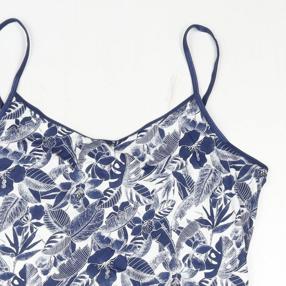 Dorothy Perkins Womens Blue Floral Cotton Basic Tank Size 18 Scoop Neck