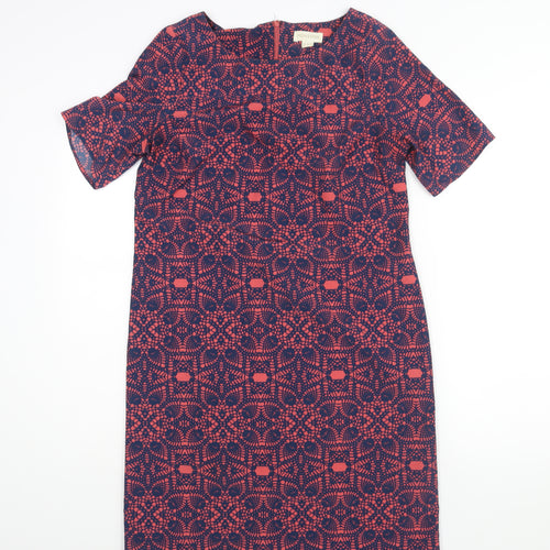 Monsoon Womens Multicoloured Geometric Polyester Shift Size 10 Round Neck Zip