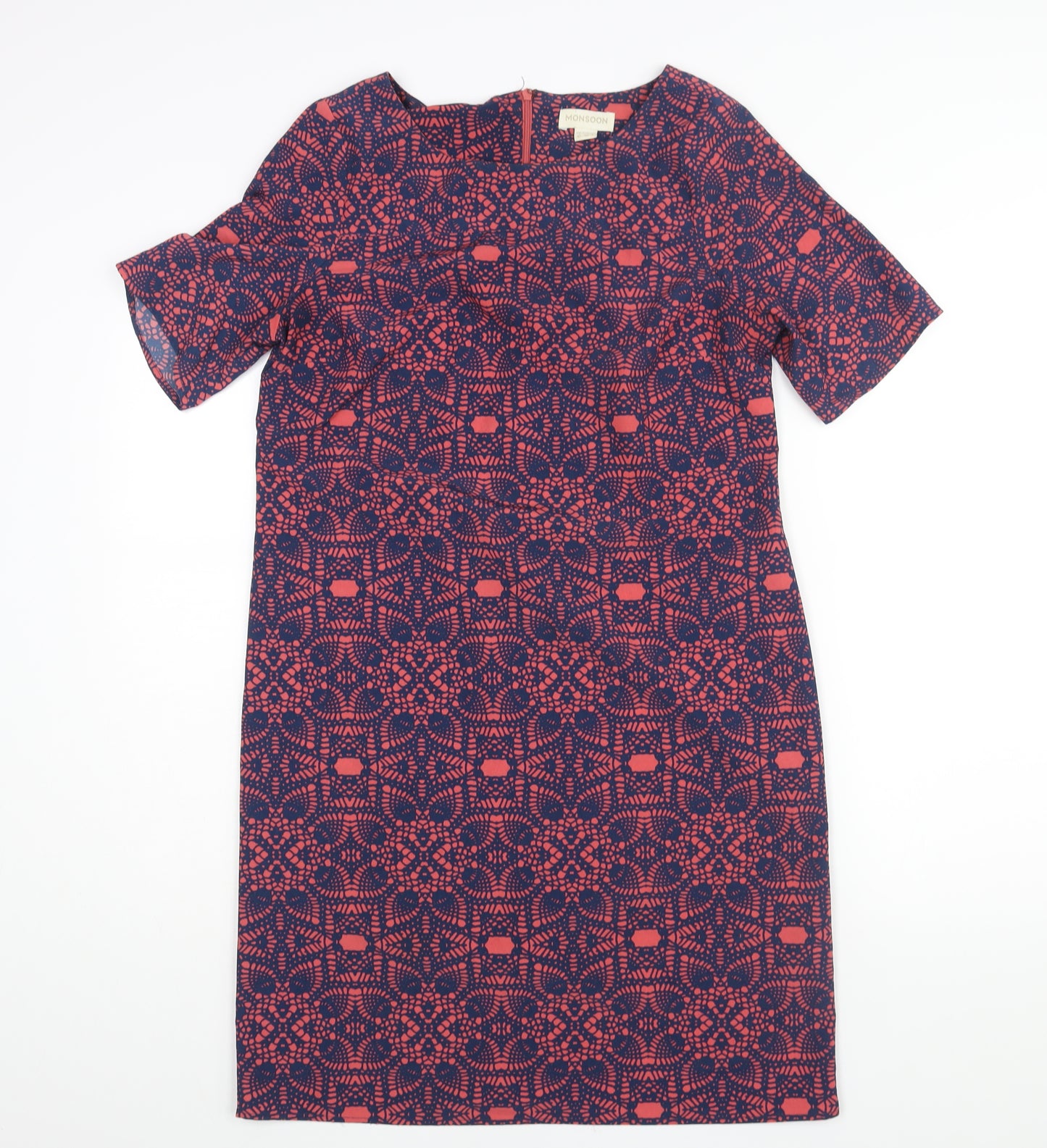 Monsoon Womens Multicoloured Geometric Polyester Shift Size 10 Round Neck Zip