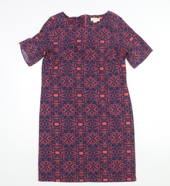 Monsoon Womens Multicoloured Geometric Polyester Shift Size 10 Round Neck Zip