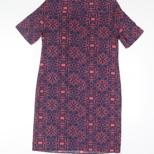 Monsoon Womens Multicoloured Geometric Polyester Shift Size 10 Round Neck Zip