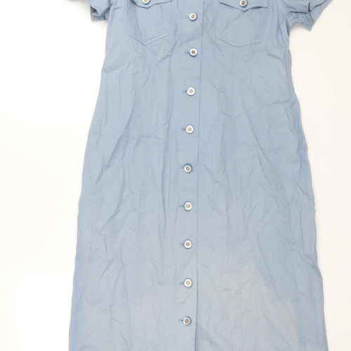 Viyella Womens Blue Cotton Shirt Dress Size 8 Collared Button