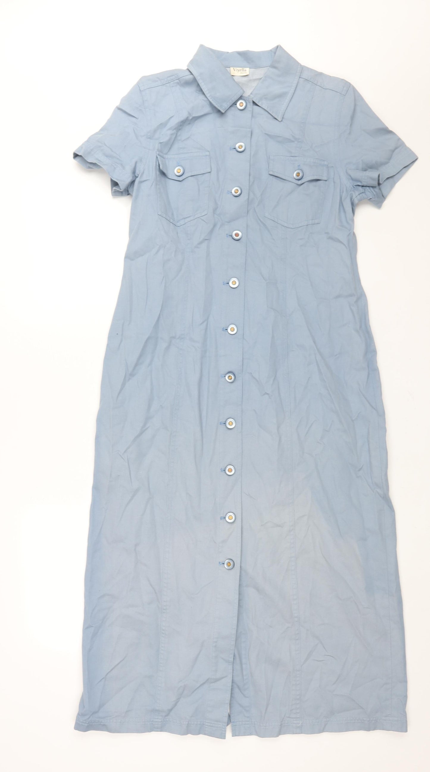 Viyella Womens Blue Cotton Shirt Dress Size 8 Collared Button