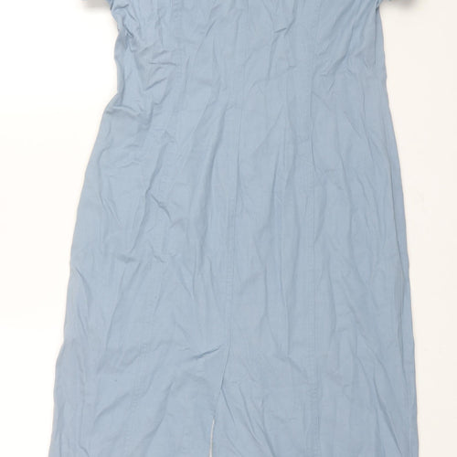 Viyella Womens Blue Cotton Shirt Dress Size 8 Collared Button