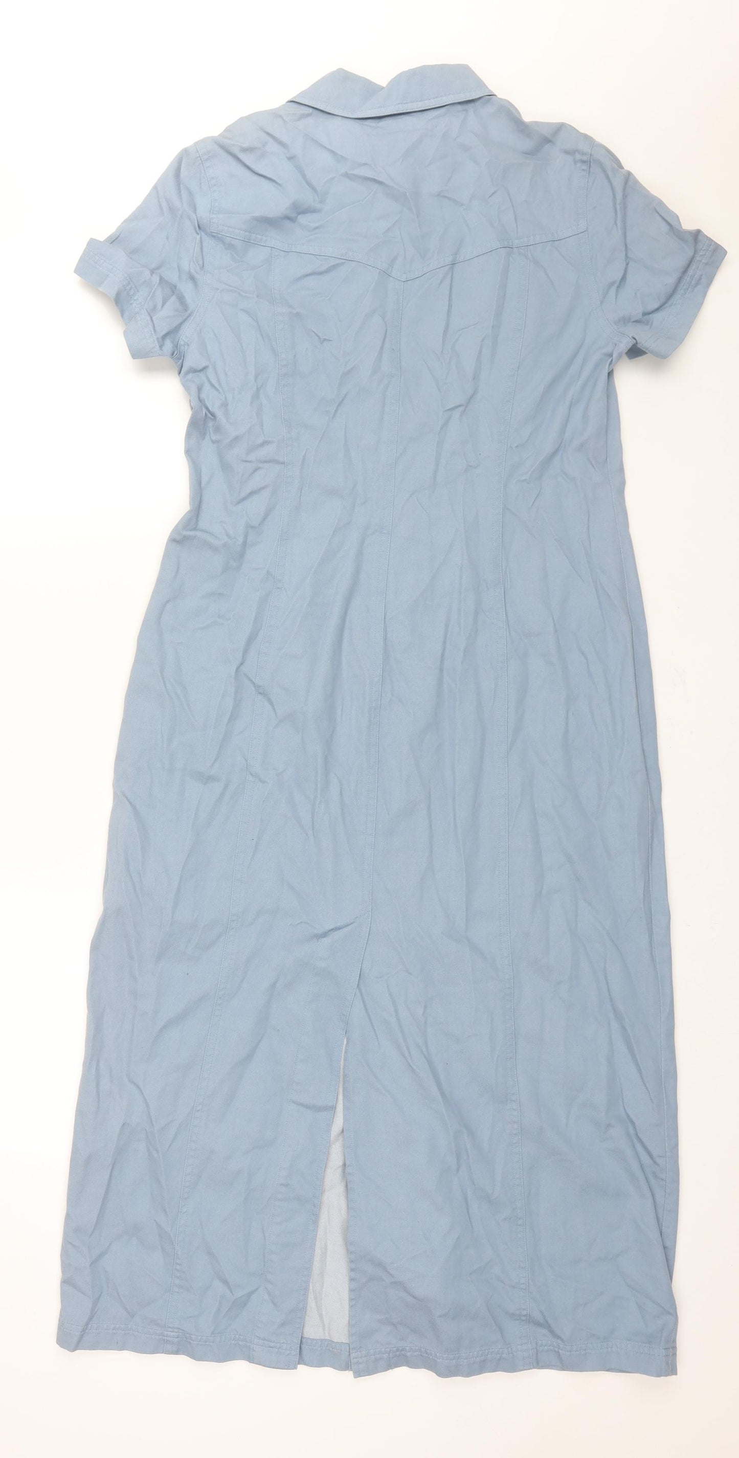 Viyella Womens Blue Cotton Shirt Dress Size 8 Collared Button