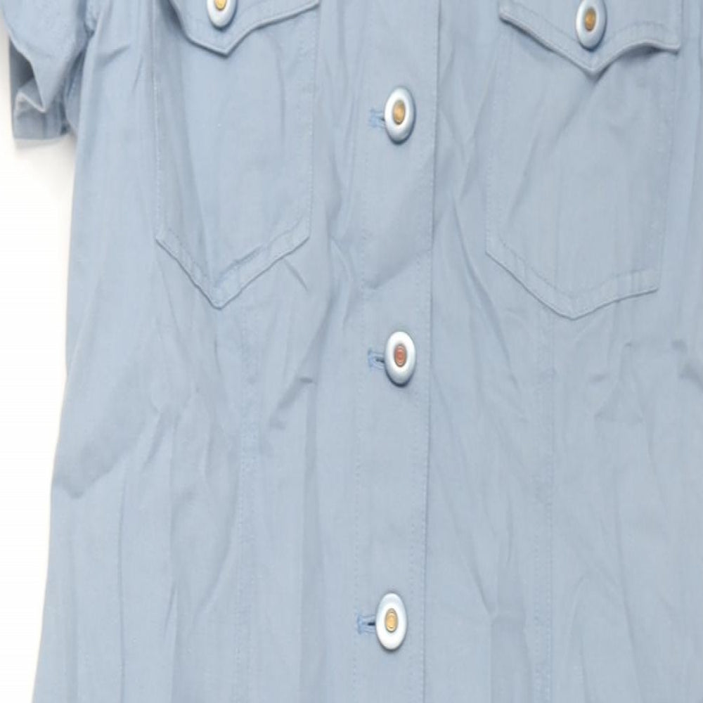 Viyella Womens Blue Cotton Shirt Dress Size 8 Collared Button