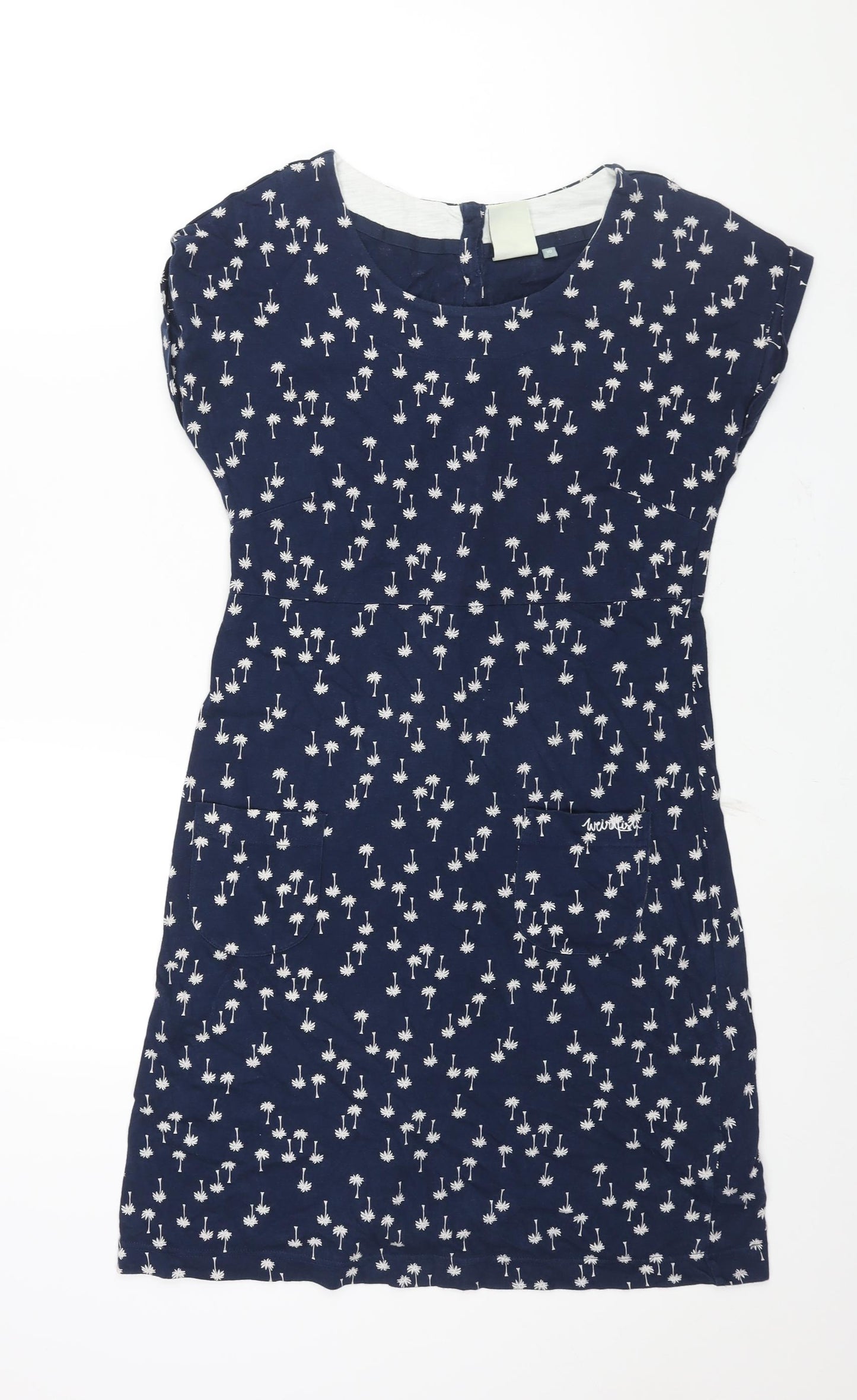 Weird Fish Womens Blue Geometric Cotton Shift Size 10 Round Neck Button
