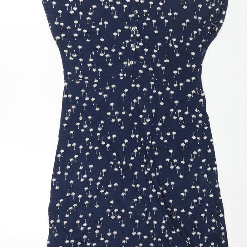 Weird Fish Womens Blue Geometric Cotton Shift Size 10 Round Neck Button