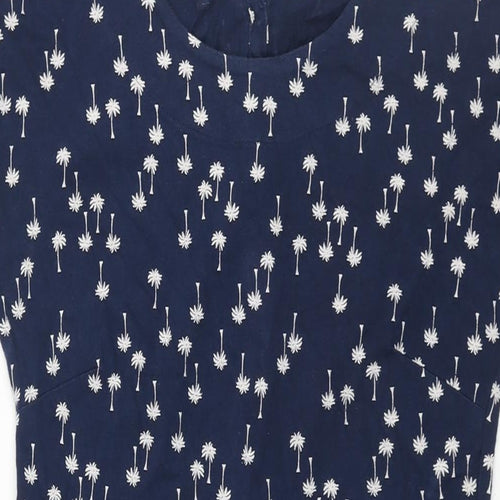 Weird Fish Womens Blue Geometric Cotton Shift Size 10 Round Neck Button