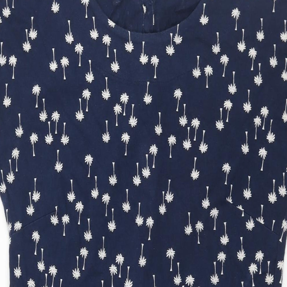 Weird Fish Womens Blue Geometric Cotton Shift Size 10 Round Neck Button