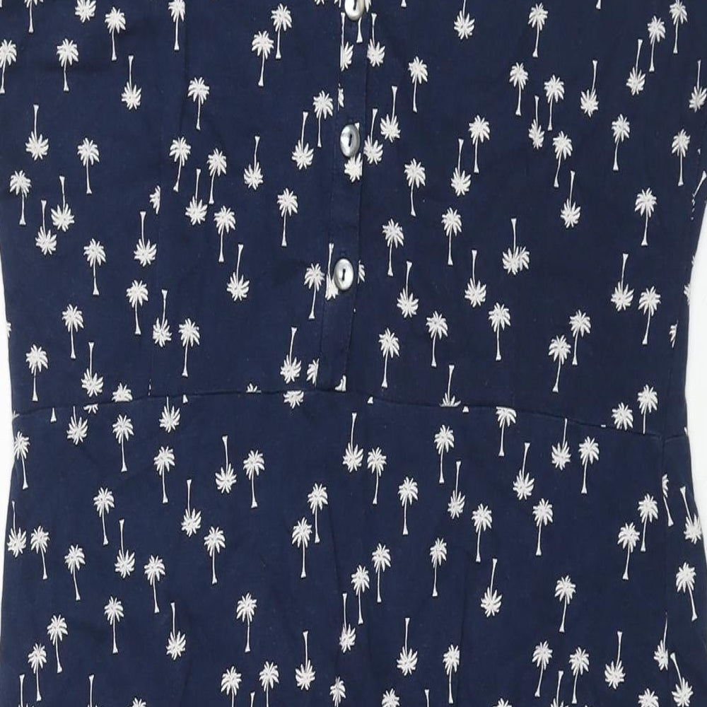 Weird Fish Womens Blue Geometric Cotton Shift Size 10 Round Neck Button