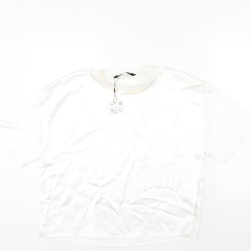 Zara Womens White Polyester Basic Blouse Size M Crew Neck