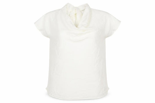 Front view of Zara women’s ivory polyester basic blouse, size L, cowl neck