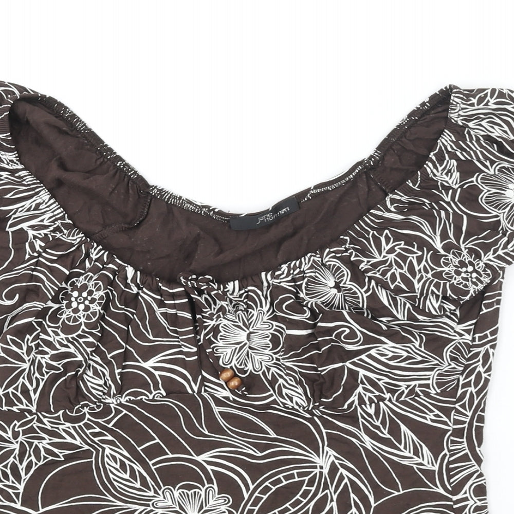 Jane Norman Womens Brown Floral Viscose Basic Blouse Size 14 Boat Neck